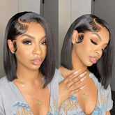 Customized Parts Friendly! Lustrous Natrual Black Straight Bob Lace Frontal Wig